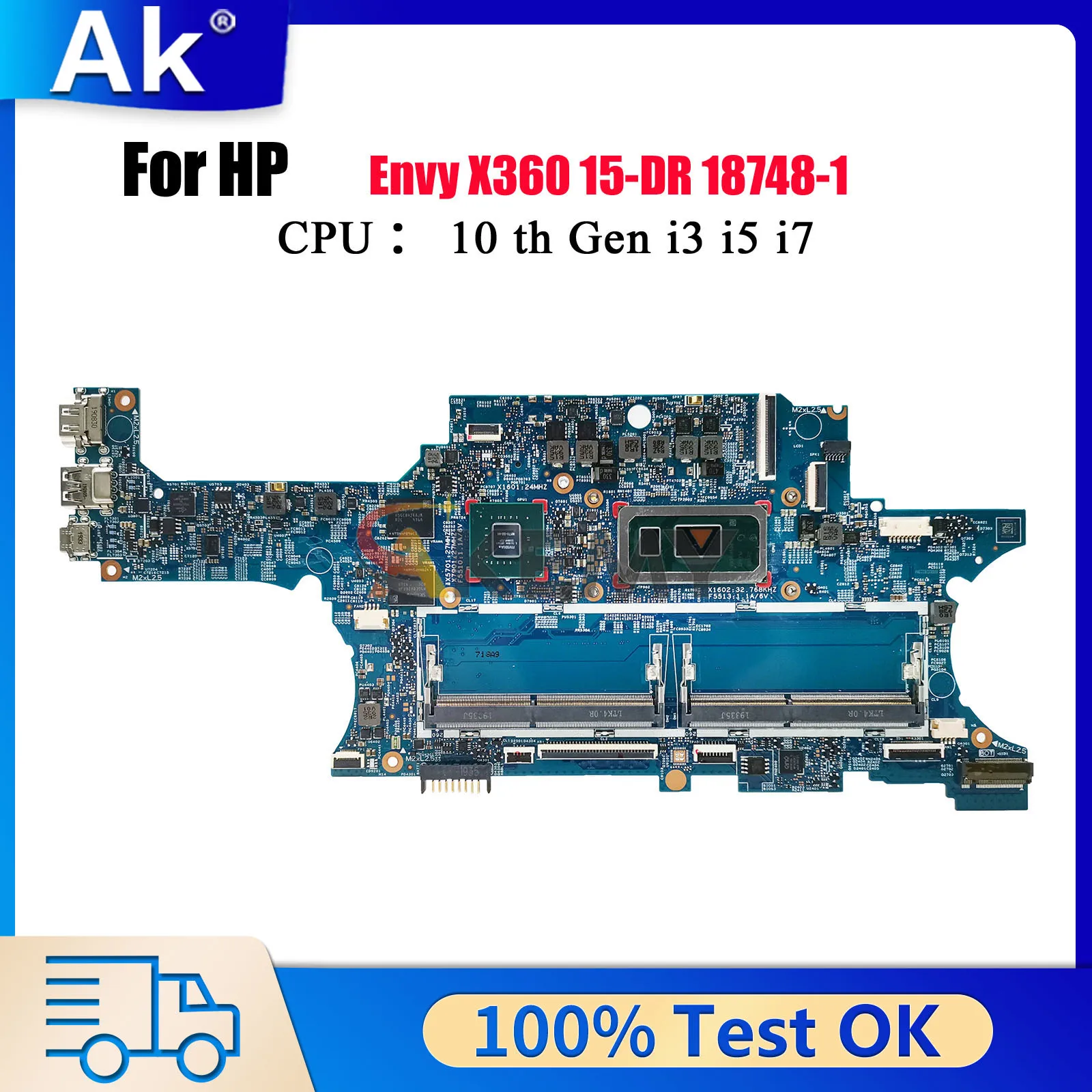 

HP Envy X360 15-DR Laptop Motherboard 18748-1 L63888-601 L63887-601 With i5 i7 CPU MX250 GPU DDR4 100% Fully Tested