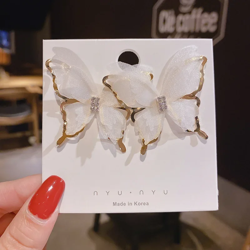 فراشة كبيرة وردي أبيض أسود اللون غزل الحرير وأقراط للنساء الحلو الشرير الهندسة مجوهرات الزفاف فتاة هدية #5