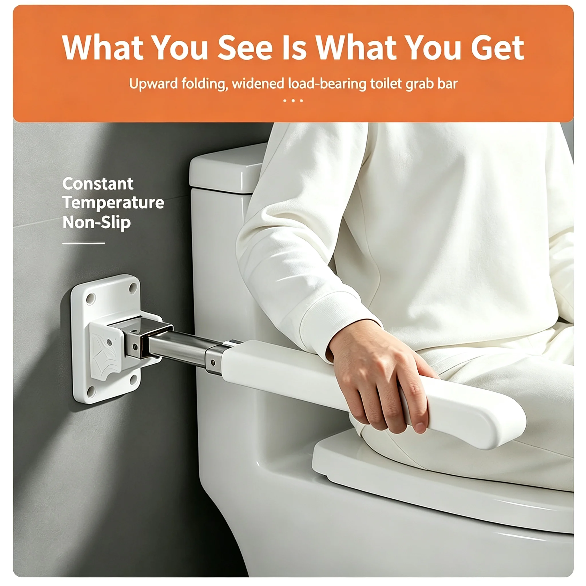 Easy Install Toilet Grab Bar 304 Stainless Steel Non Slip Bathroom Handrail Flip Up Sturdy Support Rails For Disabled Adults Use