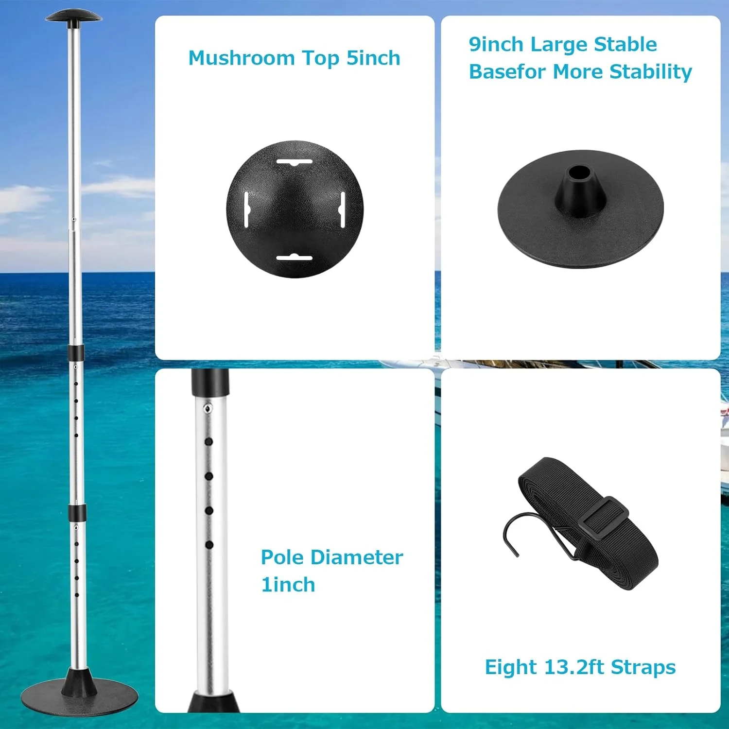 Boat Cover Support Poles Adjustable Boat Cover Pole Support System - Pontoon Cover Support Pole with 4 Webbing Straps for Jon
