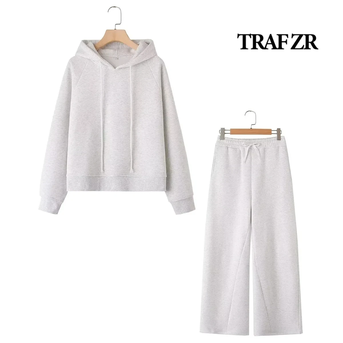 TRAF ZR Hooded Sweatshirt for Women 2024 Tracksuit Suits Fall Outfits Women Sets Baggy Pants Clothing Long Sleeve Sportswear