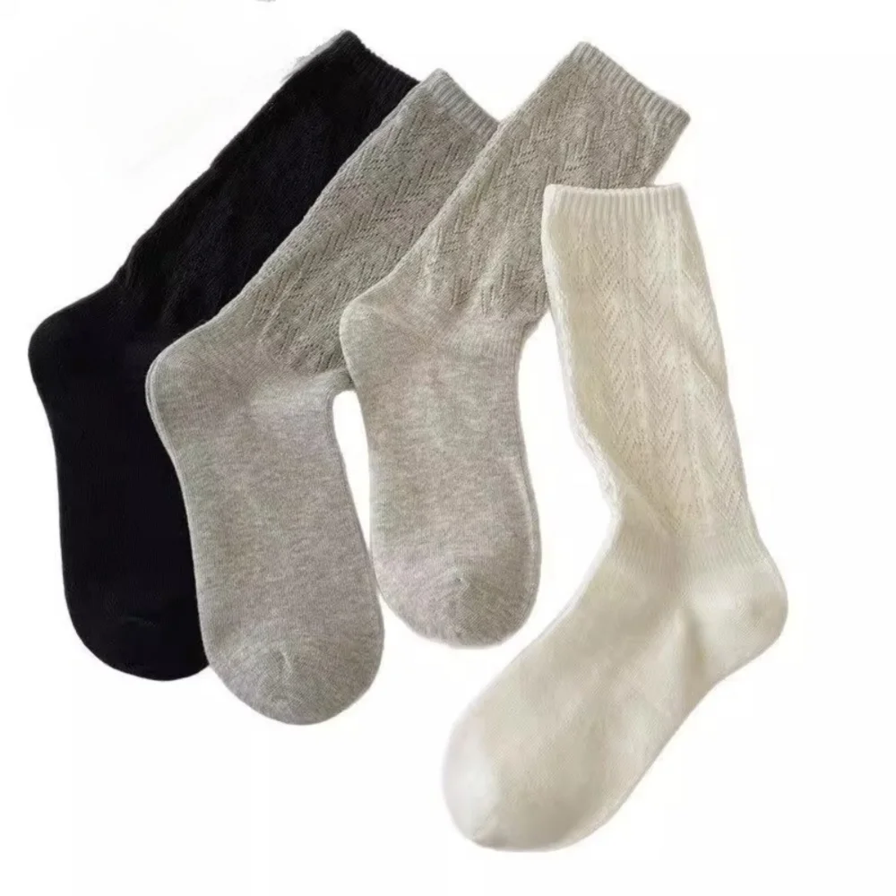 High Quality Solid Color Mid-tube Socks Simple Sweat Absorbent Mesh Socks Breathable Hollow Out Socks