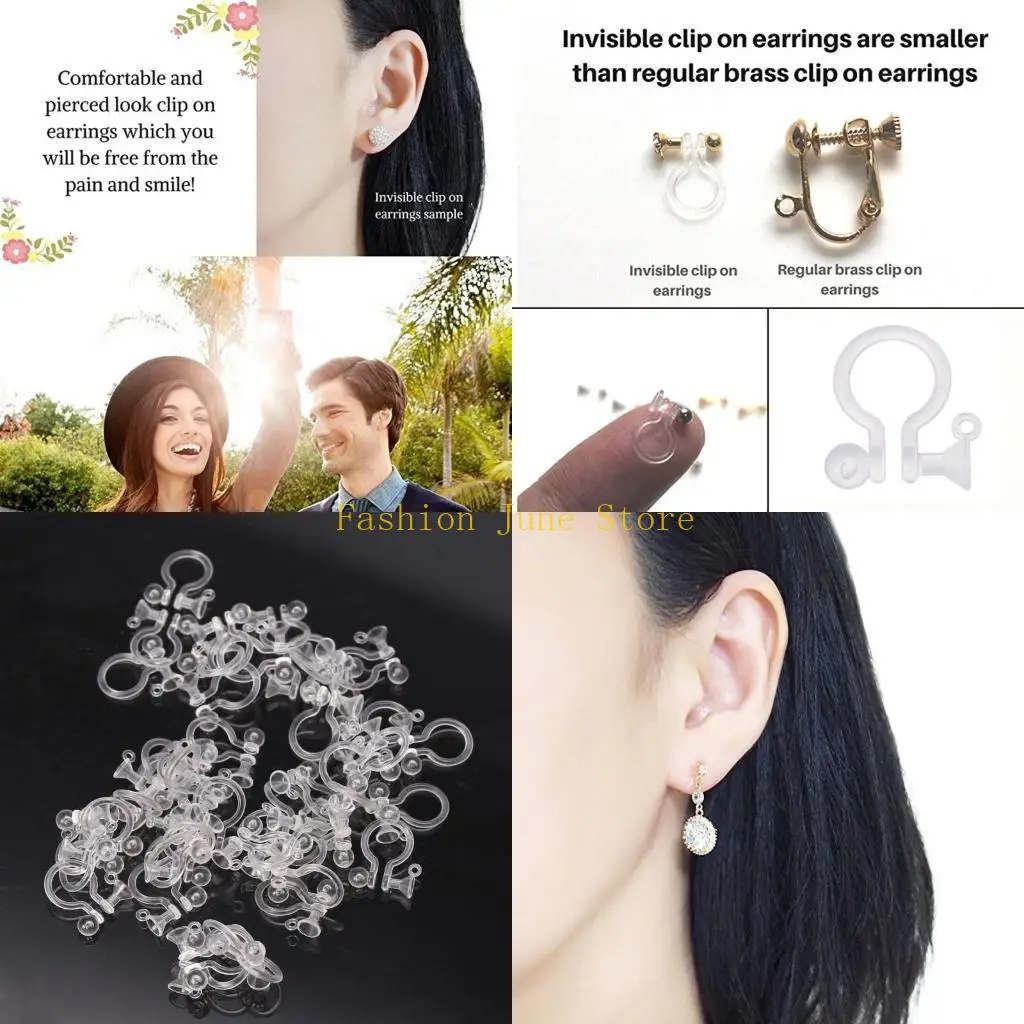 

N5KA 50Pcs/set Earring Components Clear Clip-on Earring Converter Resin Jewelry Craft
