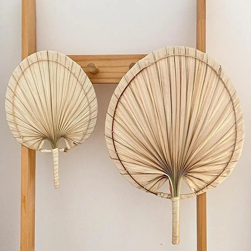 1pc Natural Palm Leaf Hand Fan Handmade Oval Shaped Straw Woven Fans Mosquito Repellent Hand Fans Summer Cooling Fan Home Decor