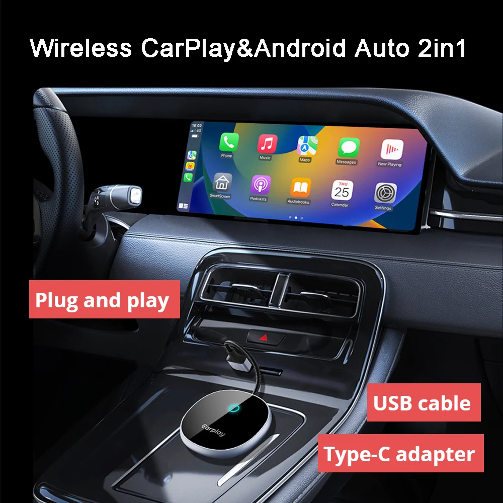 Wired to Wireless Carplay&Android Auto Adapter Wireless CarPlay with USB Android Auto Wireless Adapter Apple Car Play Plug