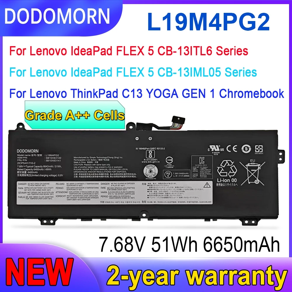 

New L19L4PG2 L19D4PG2 L19M4PG2 Battery For Lenovo Flex5 CB 13IML05 13ITL6 Flex5 1470 1570 ThinkPad C13 Yoga Gen1 5B10X63138