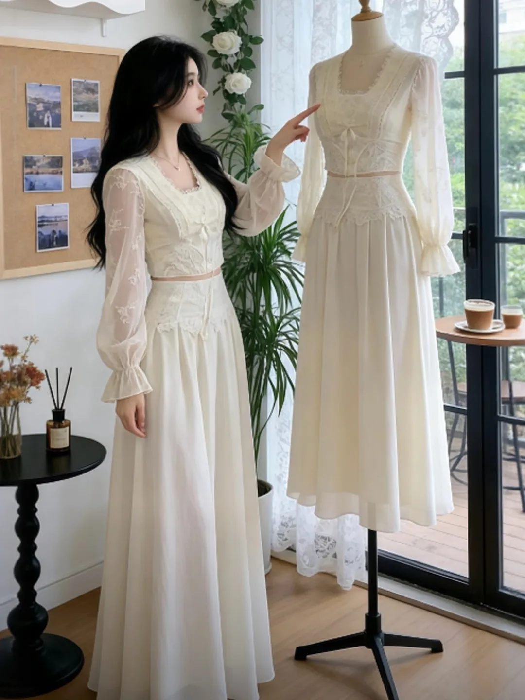 

Gentle Wind Beautiful Top And Skirt Set Ele Spring Faion Women's Comfortable Long Sve round Ne T-irt And High Wa...