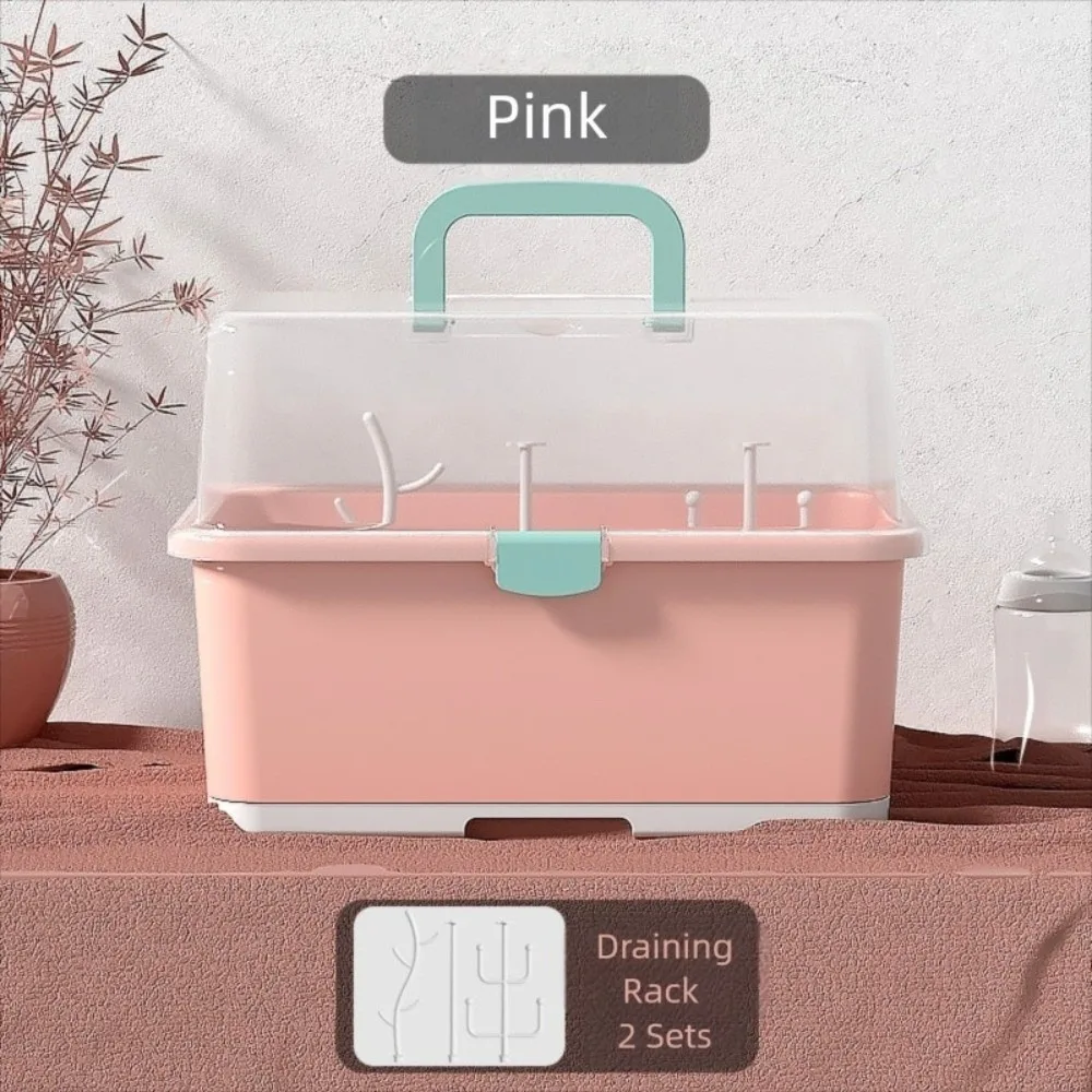 Large Capacity Baby Bottle Holder Portable with Lid Cover Nursing Bottle Drying Rack Anti-Dust Cleaning Holder