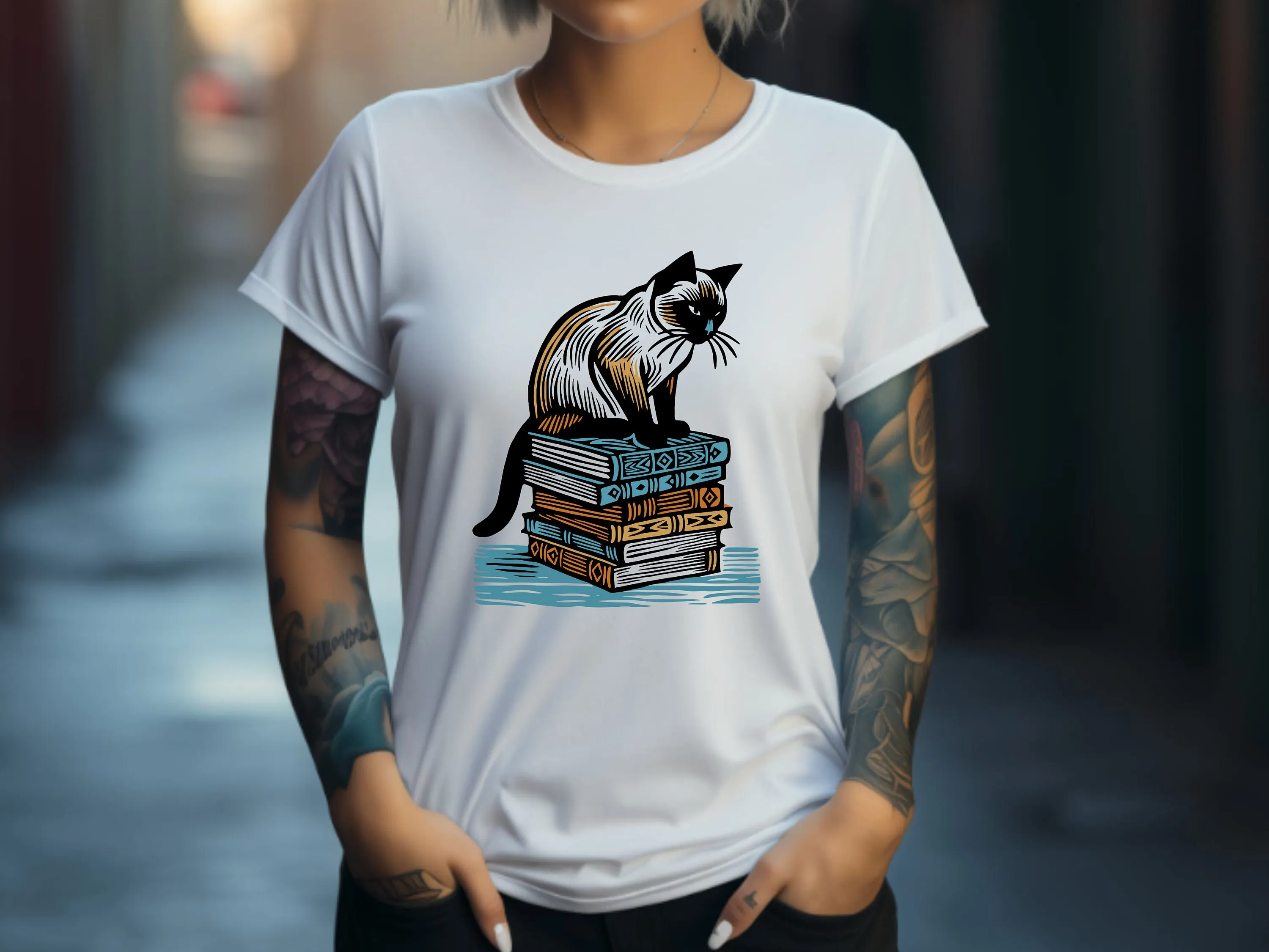 

Футболка с изображением кошек, влюбленных, книжных червей, котов и книг, владелец сиамского чтения