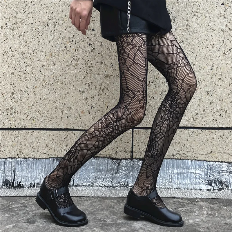 Gothic Damen Lolita Leggings mit Lochmuster, Retro Mädchen Strümpfe, Japanische Spitzenstrumpfhose mit Blumenmuster, Schwarze Strumpfhose – Detail 20