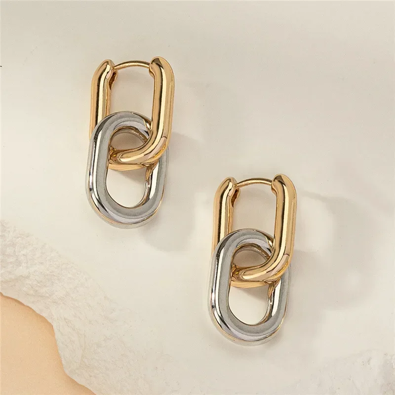 XINYI Stainless Steel Square Earrings Gold Color Geometric Square Hoop Earrings for Women Huggie Punk Hip-Hop Metal Round Circle