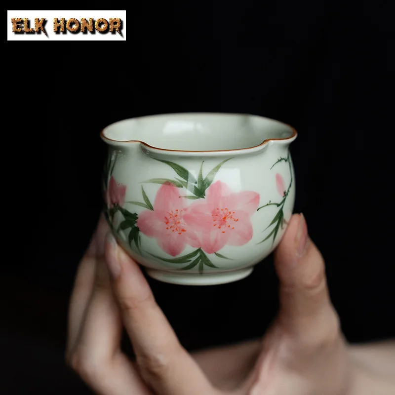 100ml Hand-painted Pink Peach Blossom Master Cup Zen Ceramic Tea Cup Flower Mouth Tasting Mug Aesthetic Jug Tea Bowl Cafes Gift