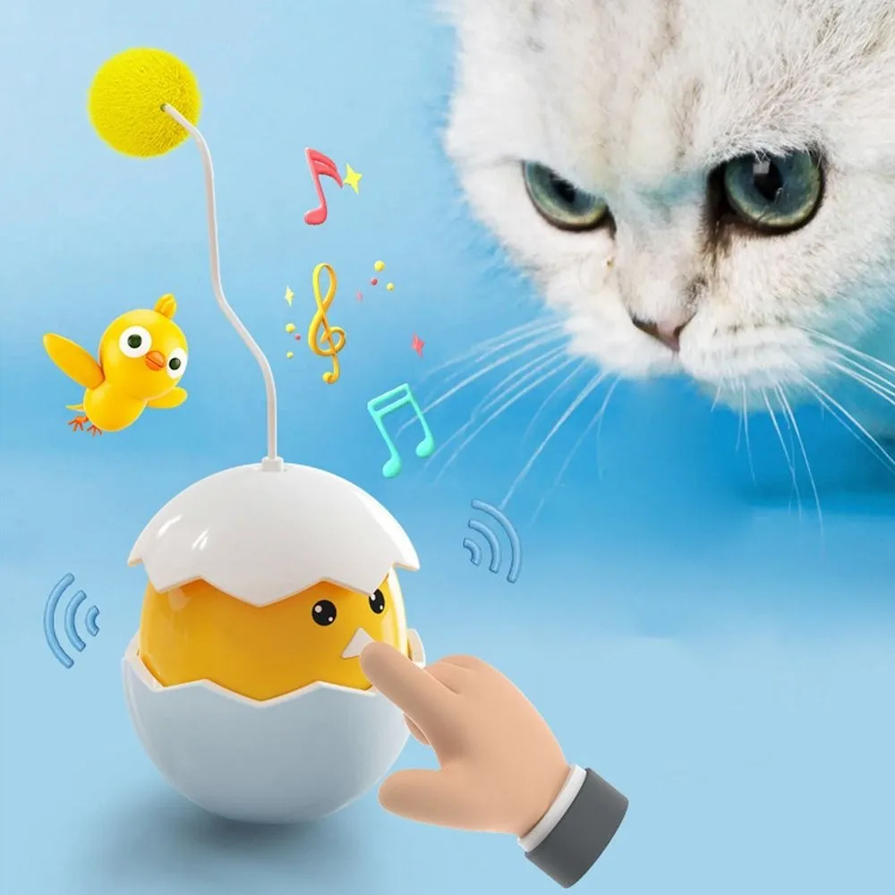 

Interactive Cute Cat Teasing Toy Chicken Egg Shape Automatic Electric Tumbler Toy Sounding Cat Teasing Stick Indoor Use