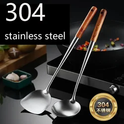 304 Stainless Steel Spatula Spoon With Wooden Handle Lengthened Cooking Spoon Anti-Scalding Cooking Shovel Kitchenware