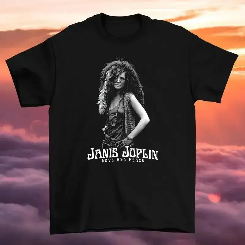 Camiseta Janis Joplin Love And Peace de Algodón Negra Tallas S 234XL NE481