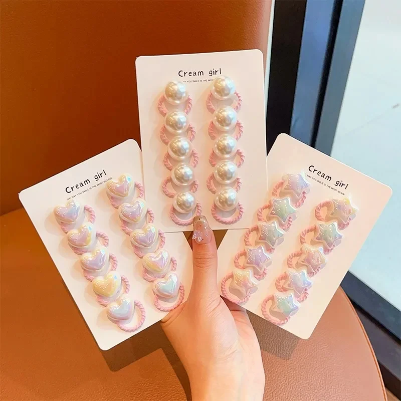 10pcs Cute Baby Girl Hair Love Bands Cartoon Love Heart Star Hair Ties Toddler Elastic Rubber Band Kids Hair Ropes Headwear New