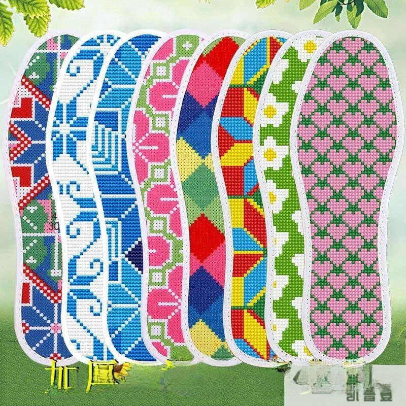 

Handmade Cross Stitch Thickened Pure Cotton Shoe Insoles Double Sided Embroidery Non Fading Red Comfortable Breathable Footwear
