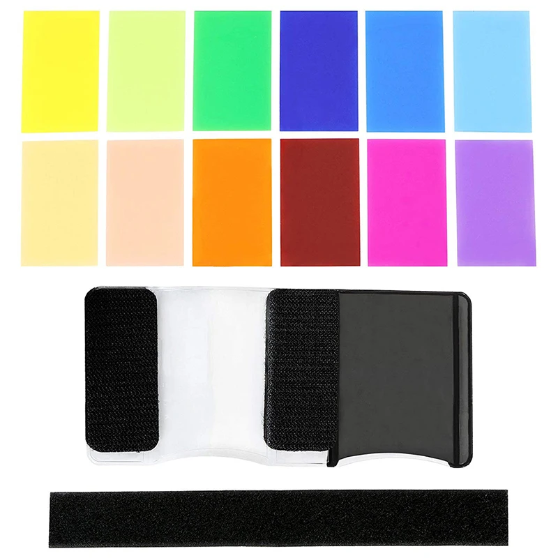 12色一眼レフカメラフラッシュ拡散ゲルフィルター透明色バランス照明用フォトスタジオアクセサリー