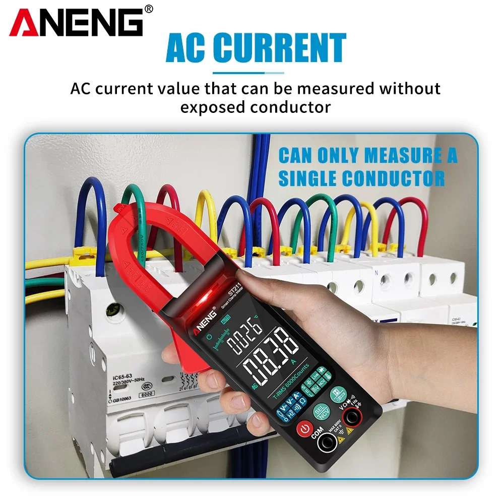 ANENG ST211 Digital Clamp Meter 6000 Counts Multimeter DC/AC  Voltage Current Tester Car Amp Hz Big Color Screen NCV Ohm Test