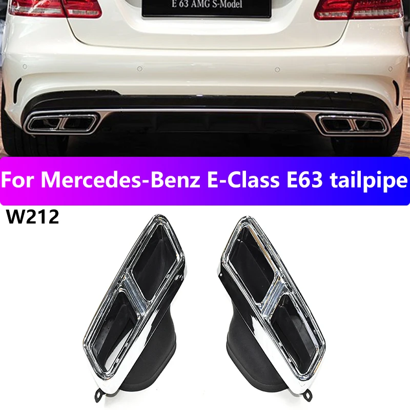 For 2014 to 2016 Mercedes E-Class W212 Exhaust Pipe Upgrade AMG E63 Black Square Mouth Quad Muffler Tip Nozzle Exhaust Head