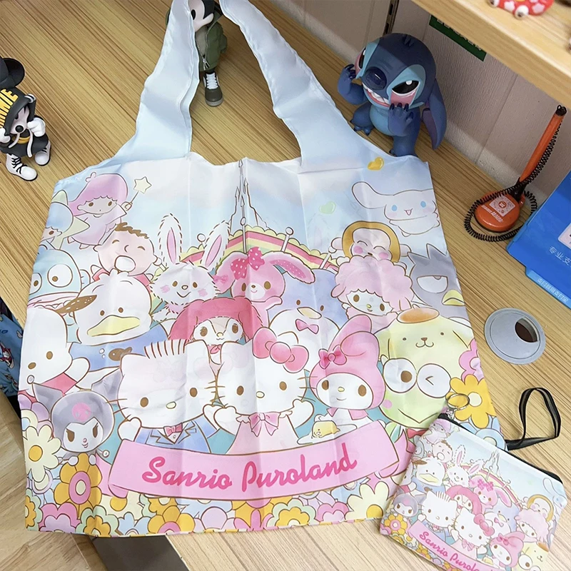 Nuovo 2 pezzi Sanrio Hello Kitty borsa pieghevole portatile Cute Kuromi Melody Multi Functional Environmental Protection Zipper Storage