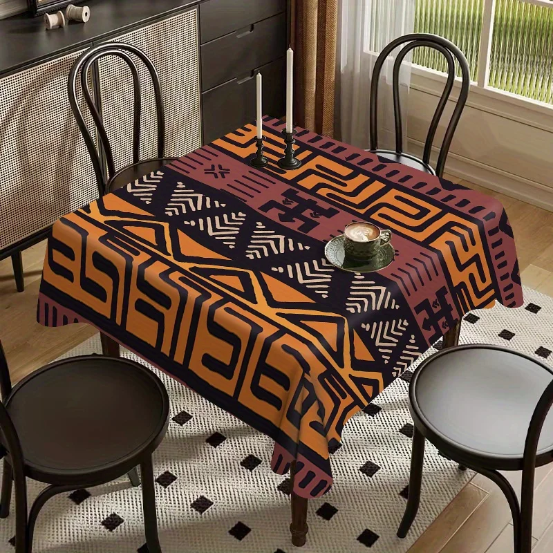 Juneteenth Celebration Polyester Fabric Tablecloth - 1 piece - Mixed Color Geometric Pattern Table Setzyc