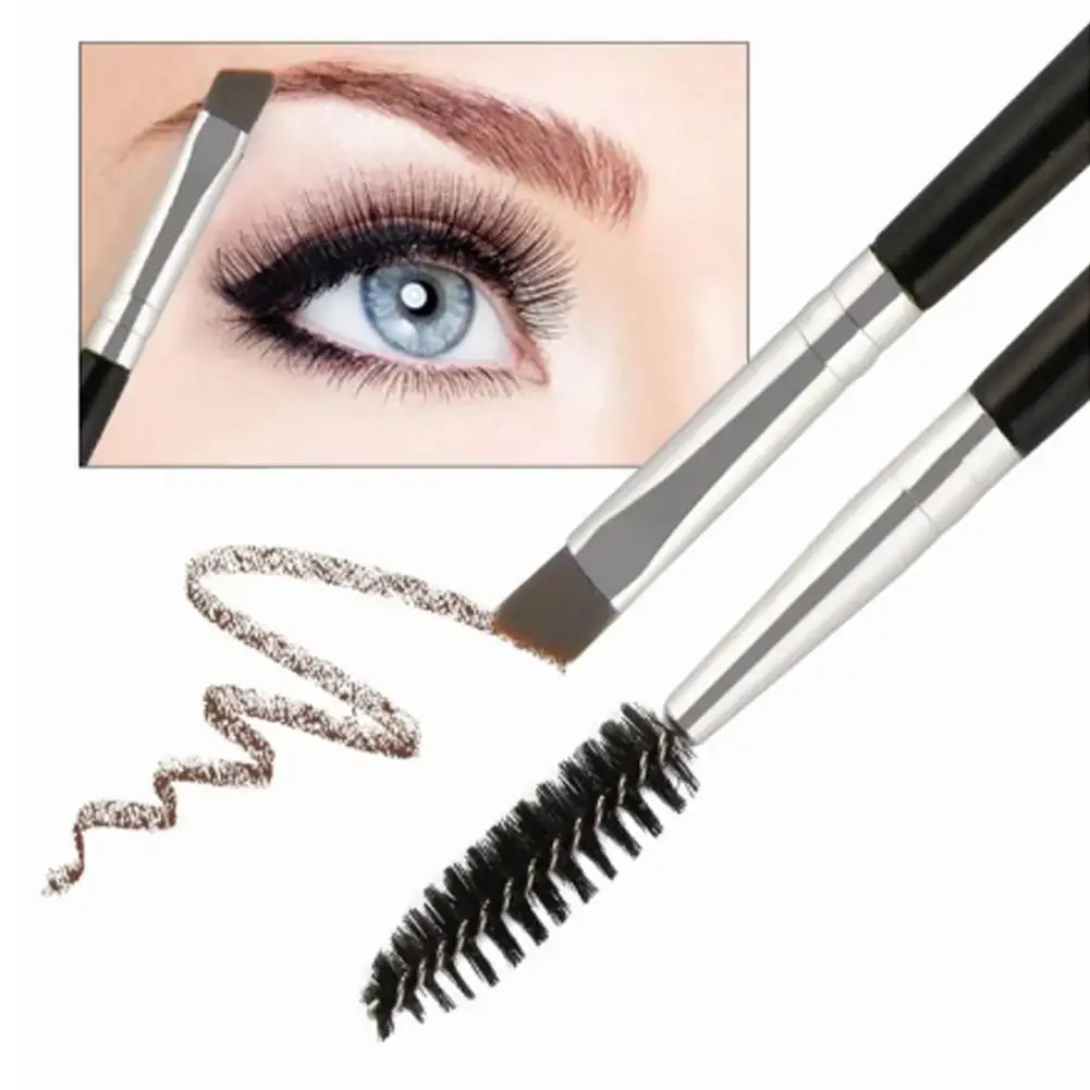 Professional Double Ended Eyebrow Brush And Eyelash Spoolie Angled Brow Brush Definer Eyeliner Mascara Blending Makeup Cosmetic