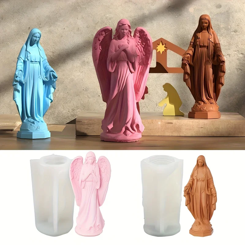 

Silicone Mold Epoxy Resin Mold Mold for praying saints Gypsum Ornament Three-Dimensional Wings Praying Goddess Mold Aromatherapy