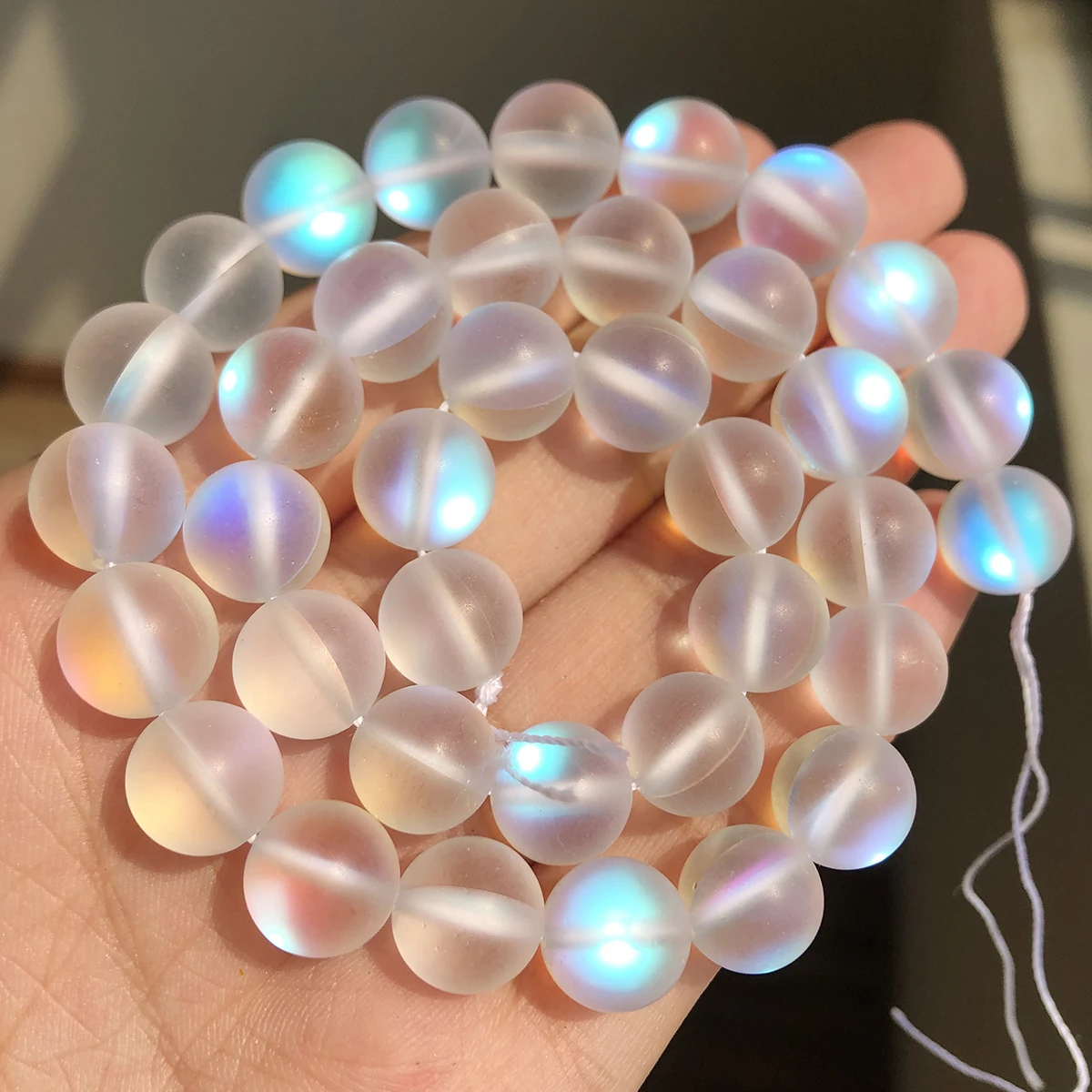 Matte Crystal Glass Beads Frosted Moonstone Flash Glitter Shining Round Loose Bead for Jewelry Making DIY Necklace Bracelet 15\'\'