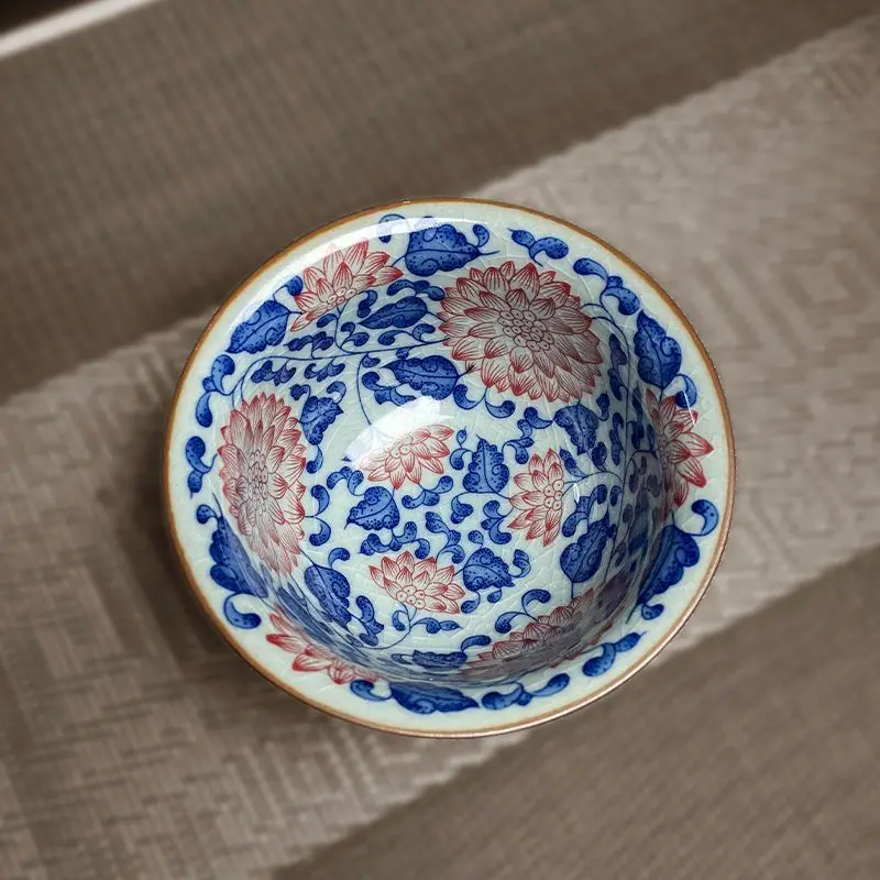 Jingdezhen-argilla de cerámica antigua, 120 ml, flores rojas esmaltadas en azul y blanco, tazas de té de Kung Fu, tazas especiales personales para propietarios