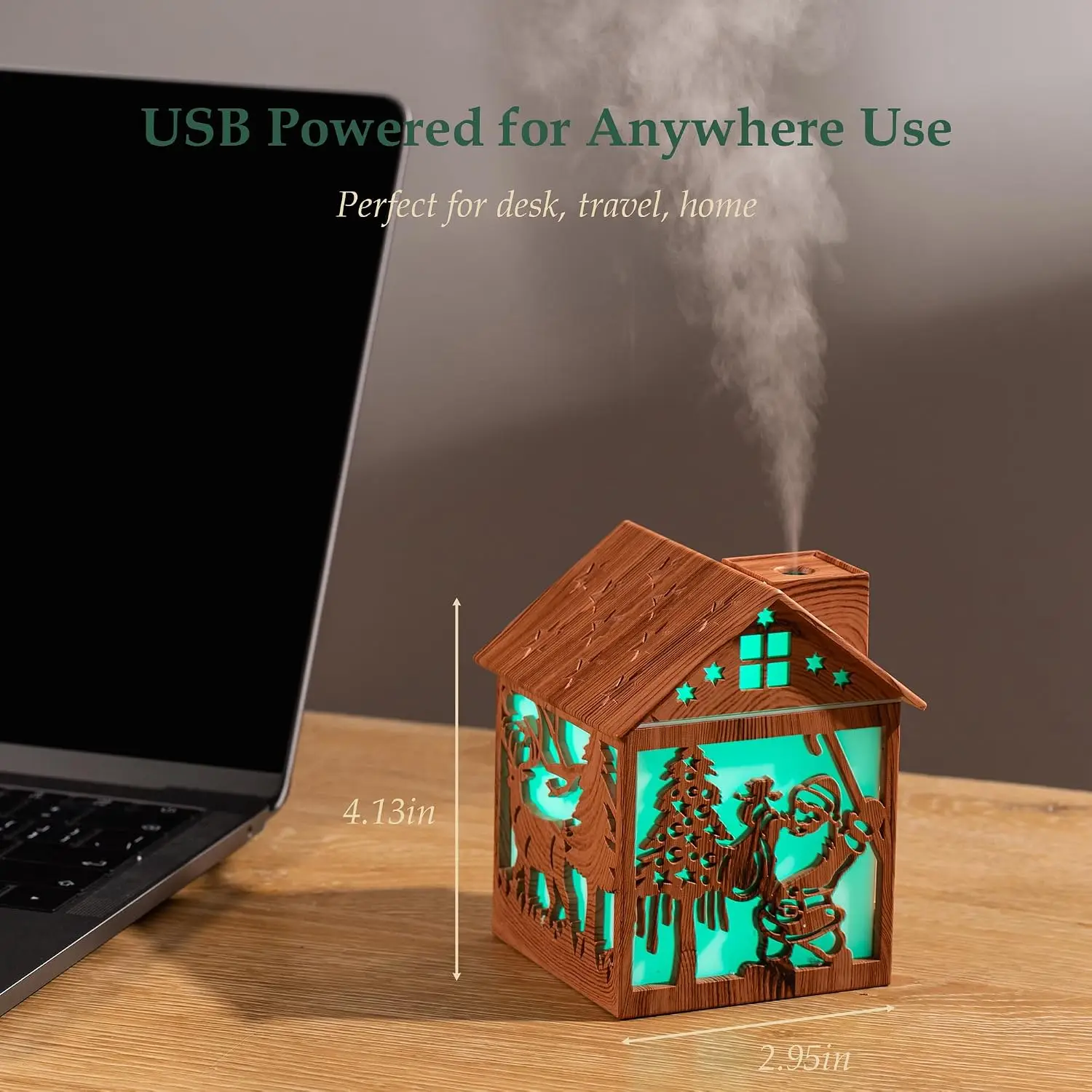 2026 New Upgrade Christmas Wooden House Humidifier - 240ml Cool Mist Mini Humidifier With Santa Claus LED Design, 7-Color Lights