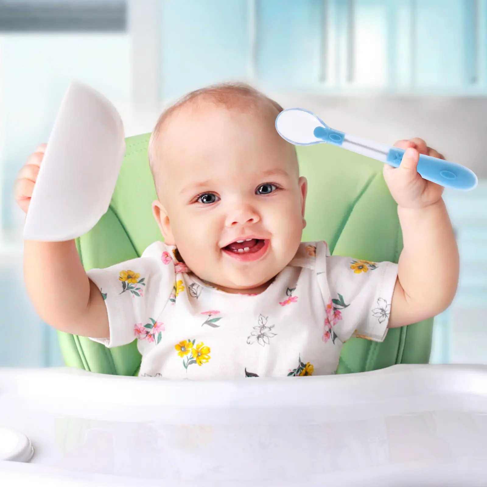 

2Pcs Feeding Spoons Made of Food Grade Silicone Portable Compact Lightweight Strong Wear Fall Break Resistant Kids