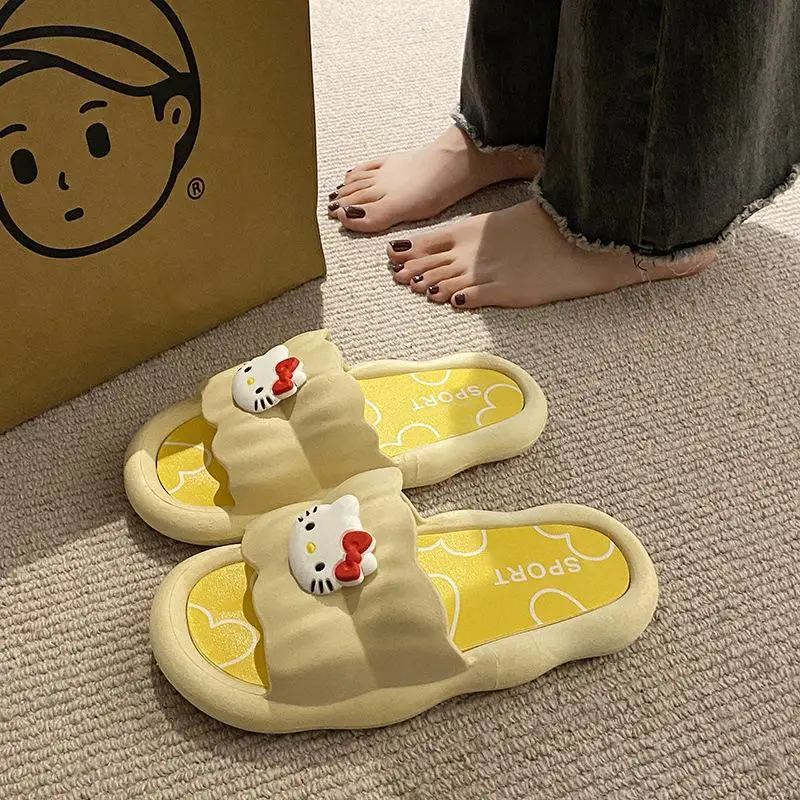 Cow Hello Kitty Shoes Slippers Non-slip Slippers Summer Slippers Sanrio INS Cute Cartoon Casual Fashion Pretty Girls Beach Shoes