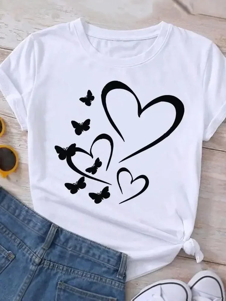 Graphic T Shirt Sunflower Butterfly Cute Summer Casual Clothing Short Sleeve Women Print Fashion Clothes Tee T-shirt Female Top