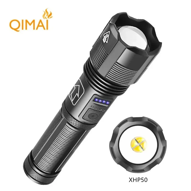 XHP50 LED Strong Light Flashlight USB Charging P70 Searchlight Outdoor Emergency Long Range Zoom Flashlight