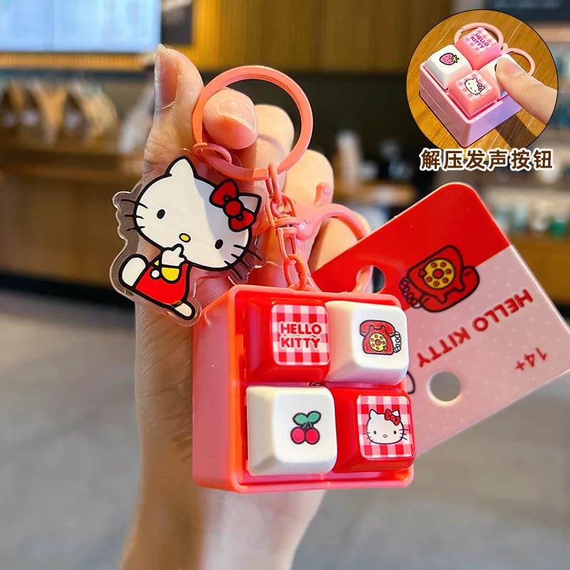 Genuine Hello Kitty 4-Grid Keychain Adorable Plaid Button With Sound Light Function Fidget Toy Kawaii Gift For Friend And Family view 4