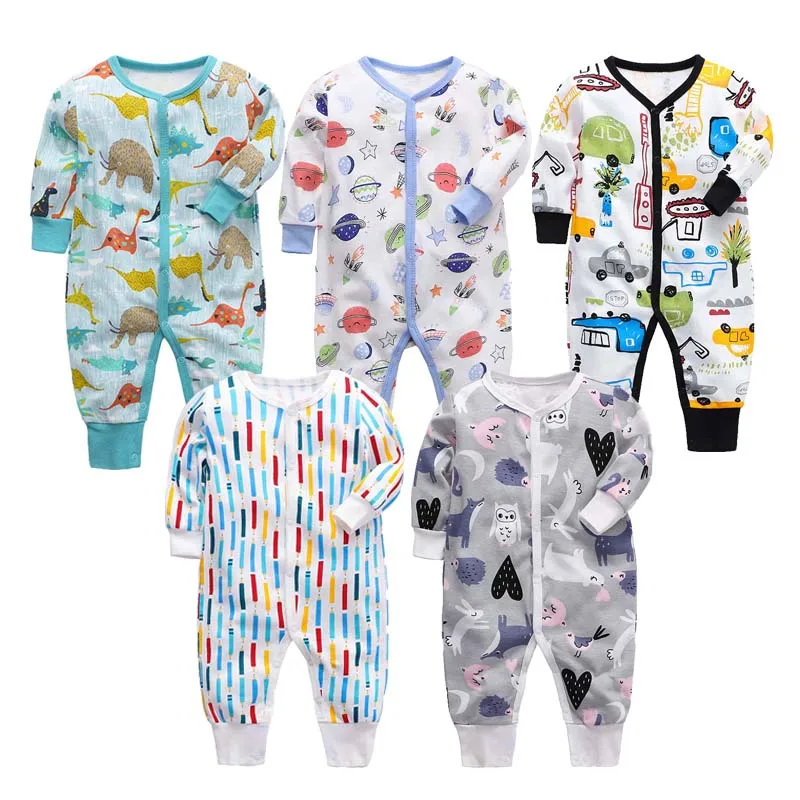 Ropa de algodón de manga larga para bebé, mono suave con cuello redondo para bebé de 0 a 24 meses, 5 piezas