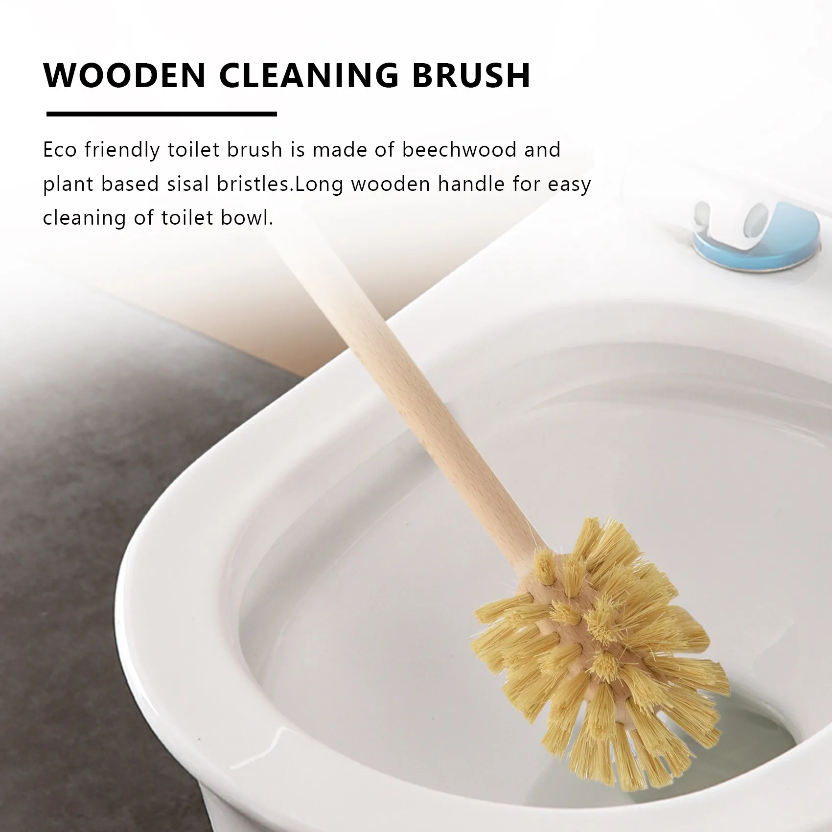 Toilet Brush, 2 Pack Wood Toilet Brush Made of Beechwood, Strong Bristles with 360° Cleaning Power