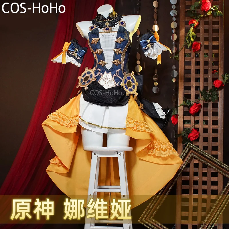 COS-HoHo Genshin Impact Navia Game Suit Elegant Dress Uniform Cosplay Costume Halloween Party Role Play Outfit Women XS-XXL