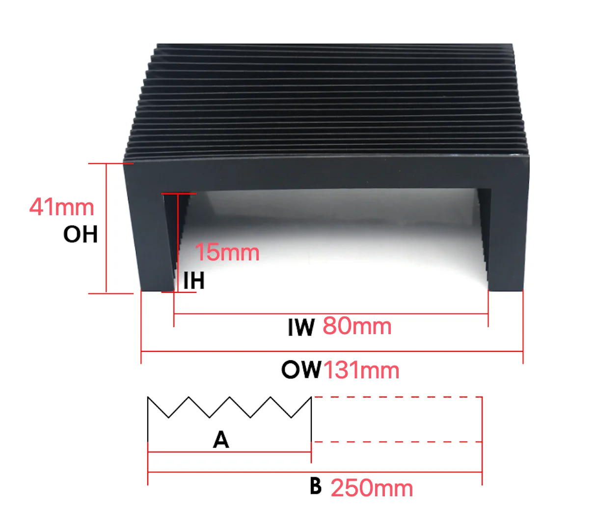 Customized U style accordion bellows covers Lmax = 250mm