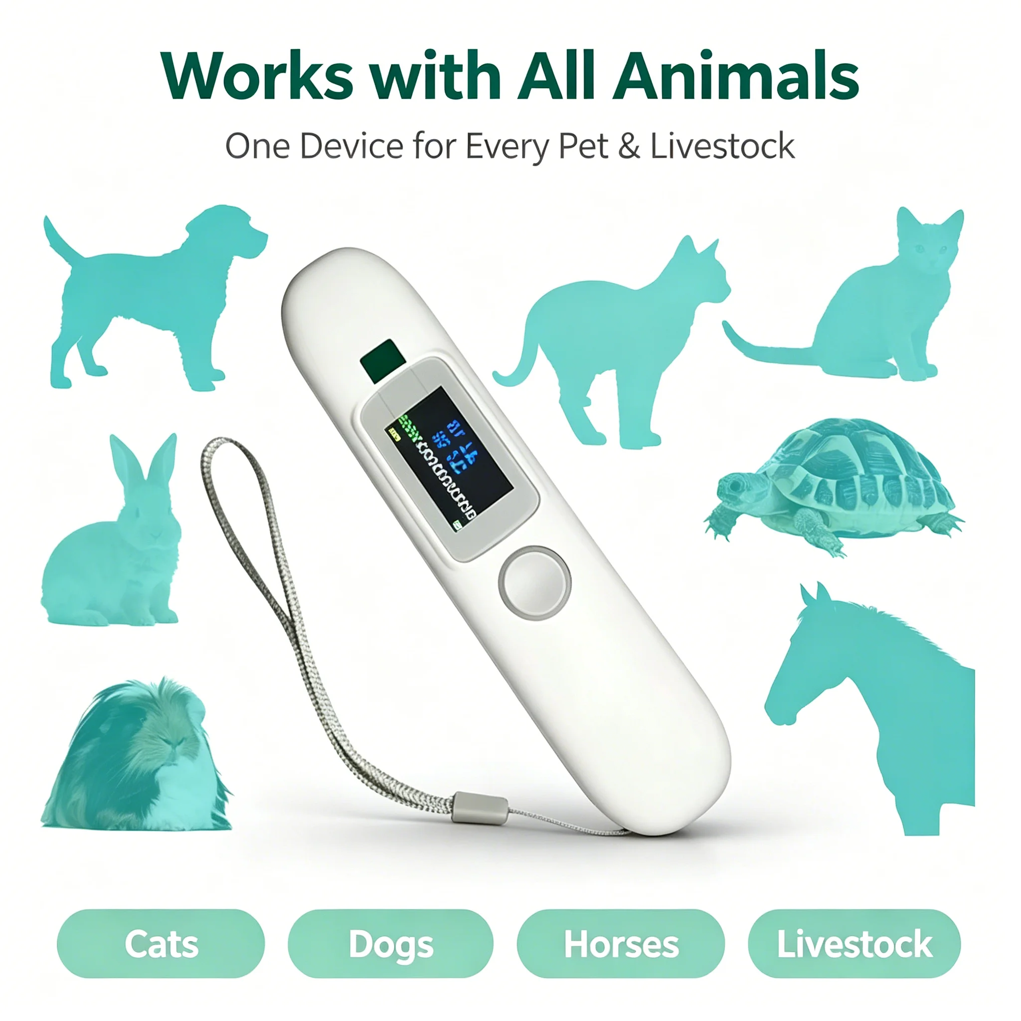 CT006 FDX‑B Thermo RFID Microchip Scanner Handheld Real‑Time Temperature Animal ID Reader for Dog Cat Horse Livestock Farm Use