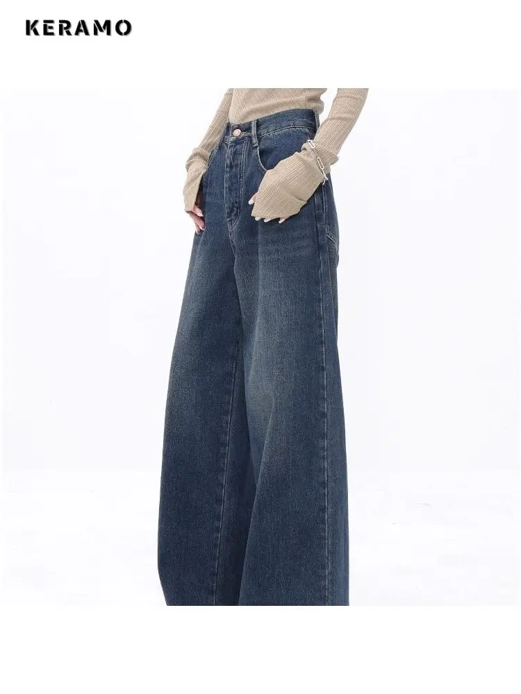 Imagem -03 - Americano do Vintage Calça Jeans Calças Grandes Grandes Dimensões para as Mulheres Casual Baggy Y2k Wide Leg Grunge Streetwear Azul Denim Calças