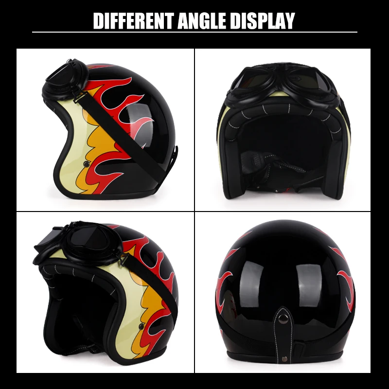 Casco de motocicleta clásico, abierto, Vintage, estilo alemán, cuatro estaciones, 3/4