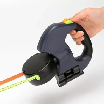 Durable Double Dog Leashes Automatic Retractable Nylon Lead Extension Puppy Walk Roulette with Light Fidget Toy Poop Bag Case 2