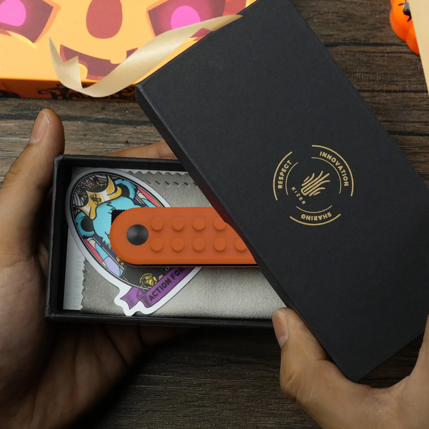 Kizer Small Pocket Knife MiniBay V2583AHW1 New Orange G10 Handle with 14C28N Steel Blade Outdoor Camping Knifes