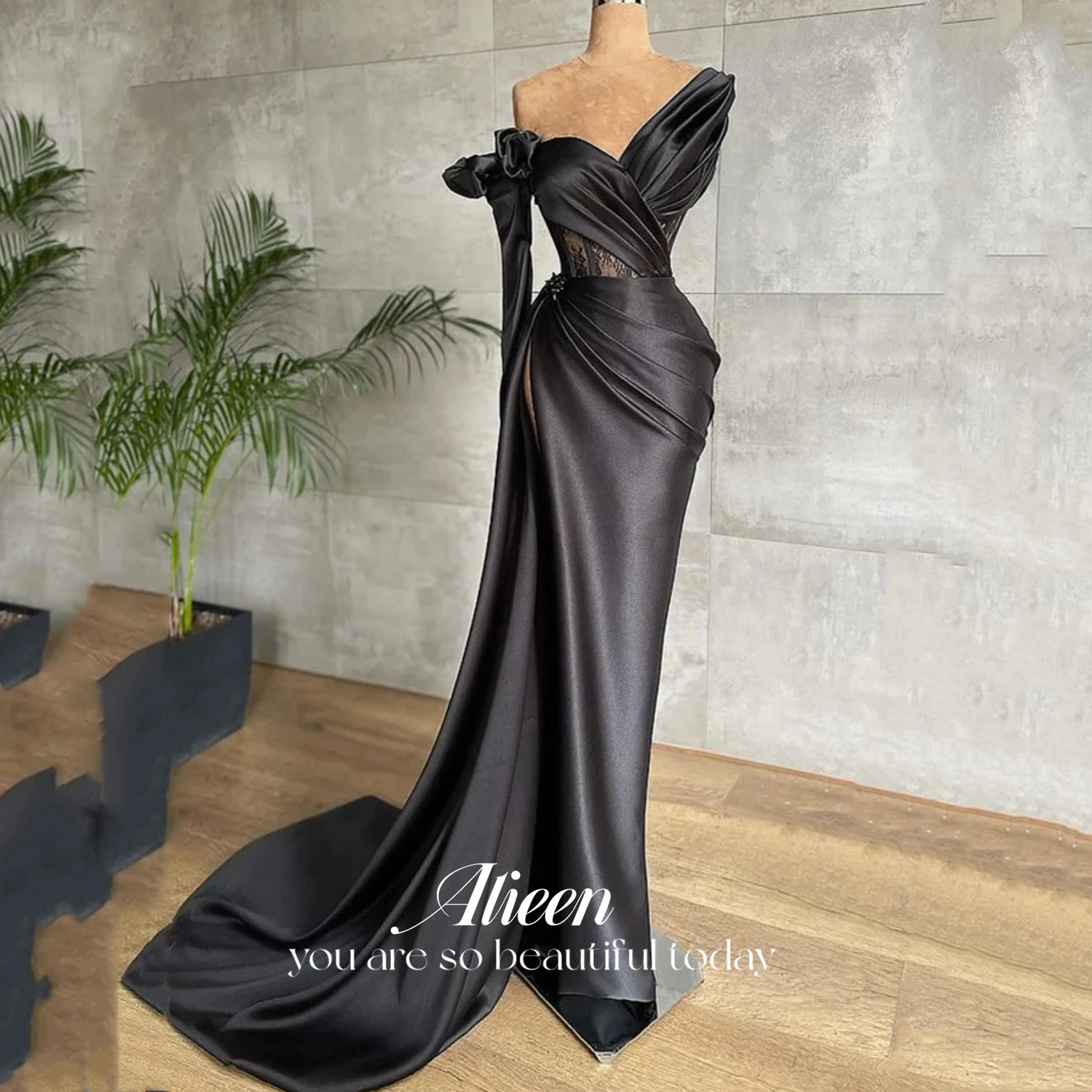 

Aileen Black Elegant Party Dresses for Women Luxury Evening Dresses 2024 Mermaid Satin Female Dress Es Sexy Ball Gowns Prom Gala