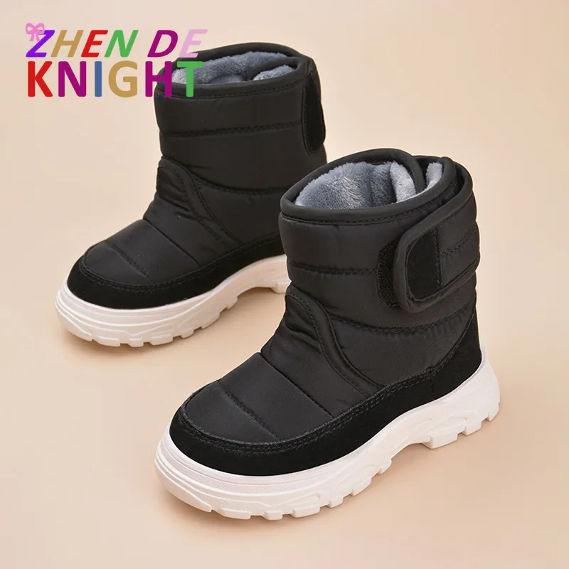 Stivali da neve per bambini con suola morbida antiscivolo Taglia 21-25 Scarpe da bambino in cotone nero foderate in pile caldo invernale