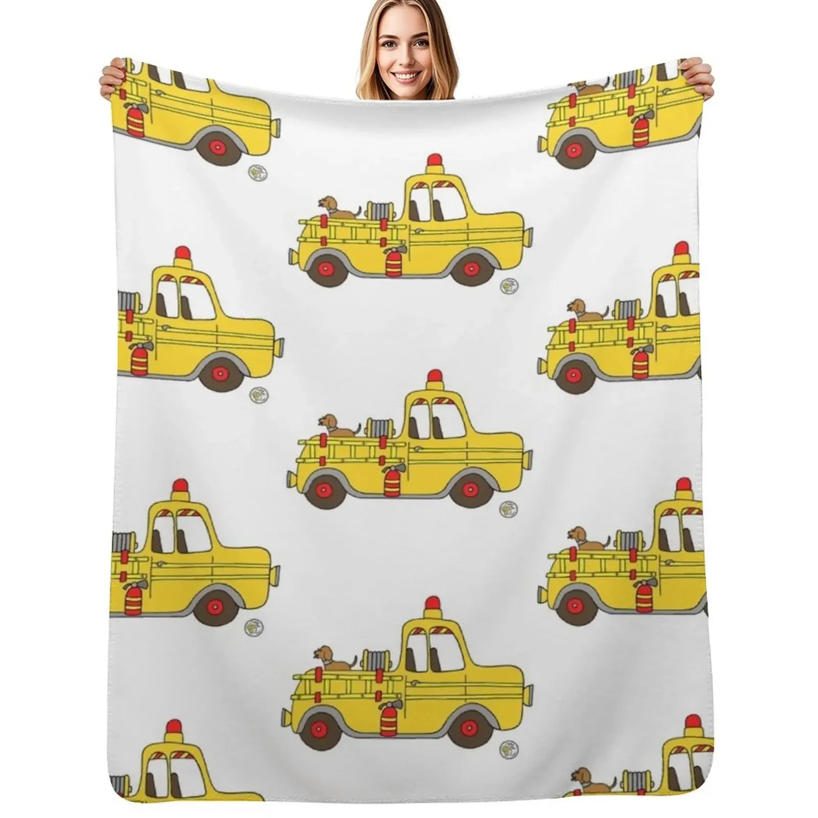 

Firetruck Yellow Vintage Fire Truck Throw Blanket blankets and throws Winter beds Flannels Blanket