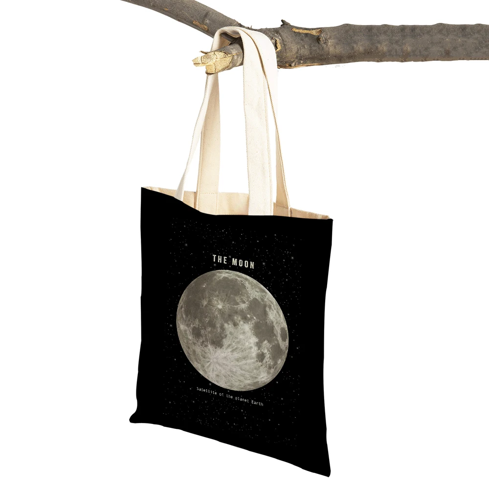 Canvas Astronaut Skateboard Rocket Moon Space Cartoon Lady Tote Handbag Women Shopping Bags Fashion Supermarket Shopper Bag