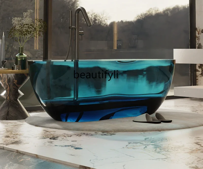 

Transparent resin color crystal bathtub 8-shaped oval artificial stone freestanding integrated molding bathtub